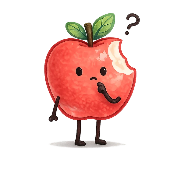 Labeleo apple character thinking